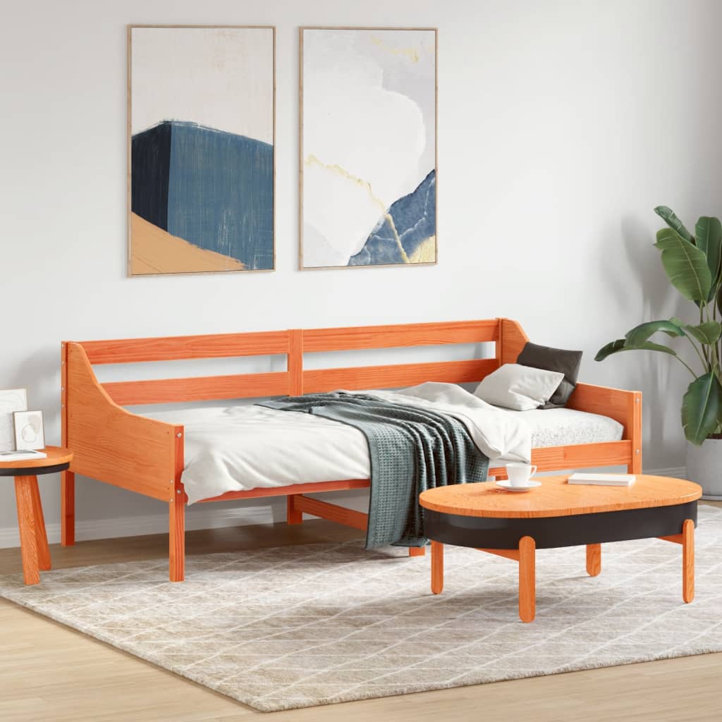 Slaapbank zonder matras 90x190 cm massief grenenhout wasbruin – afbeelding 1