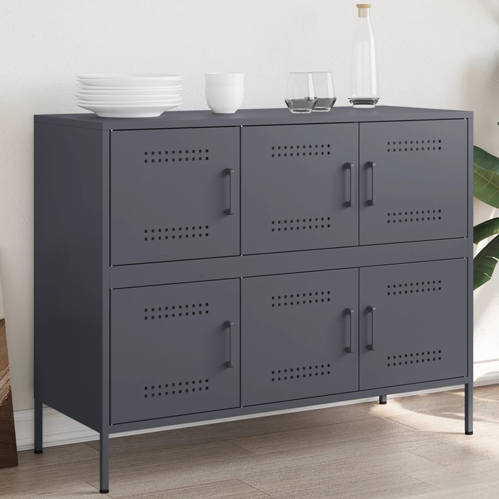 Dressoir 100,5x39x79 cm staal antracietkleurig
