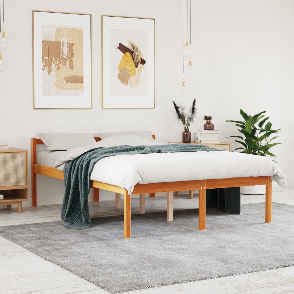 Seniorenbed 135x190 cm massief grenenhout wasbruin – afbeelding 1
