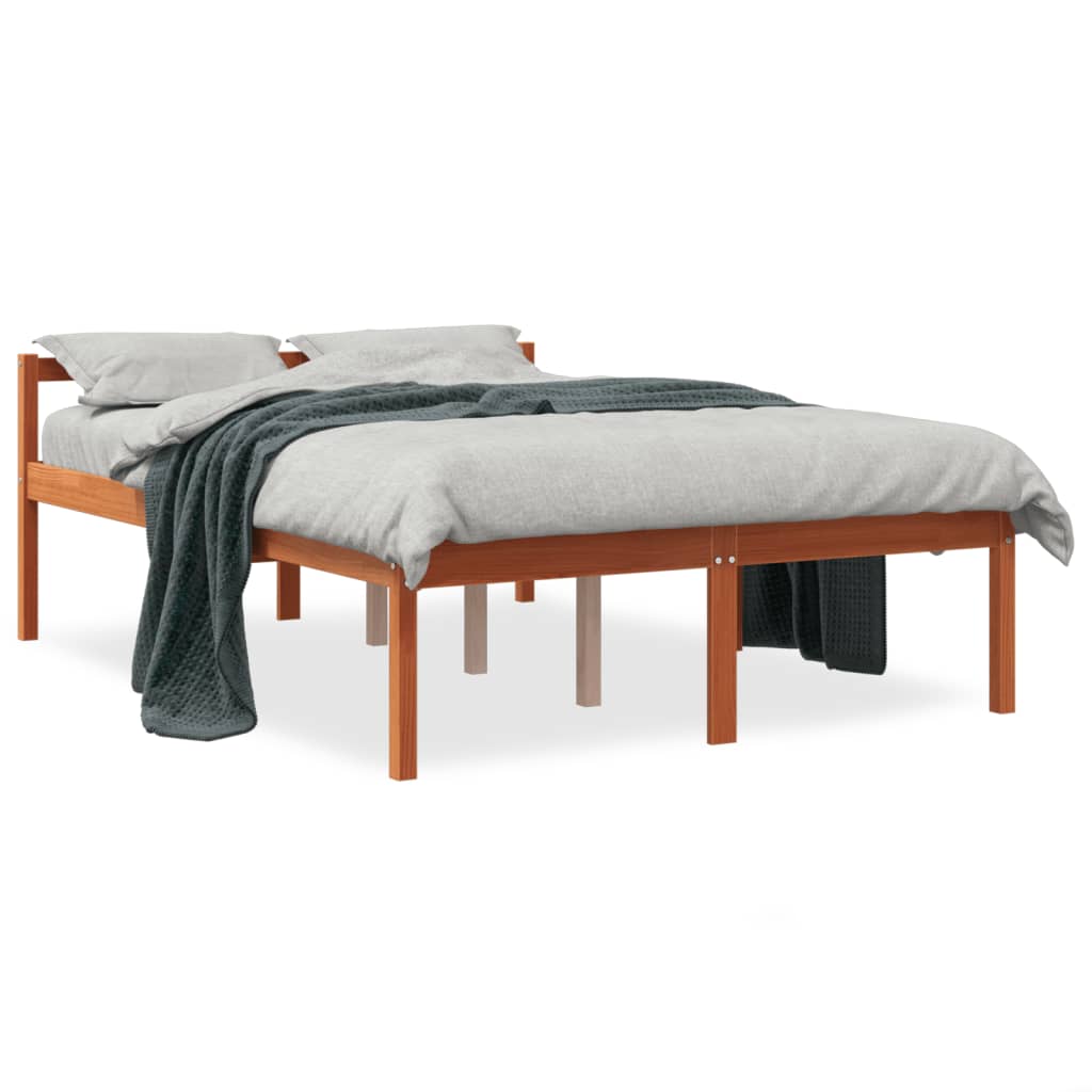 Seniorenbed 135x190 cm massief grenenhout wasbruin – afbeelding 2