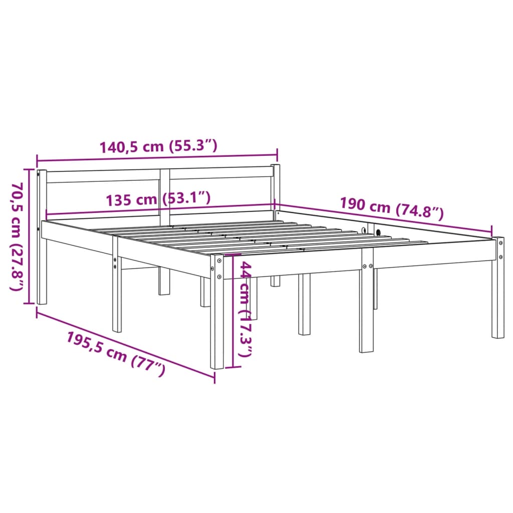 Seniorenbed 135x190 cm massief grenenhout wasbruin – afbeelding 9