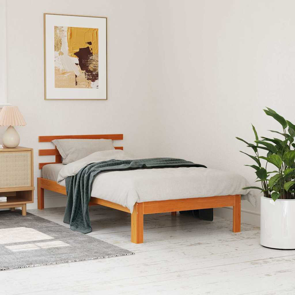 Bedframe zonder matras massief grenenhout wasbruin 100x200 cm – afbeelding 1