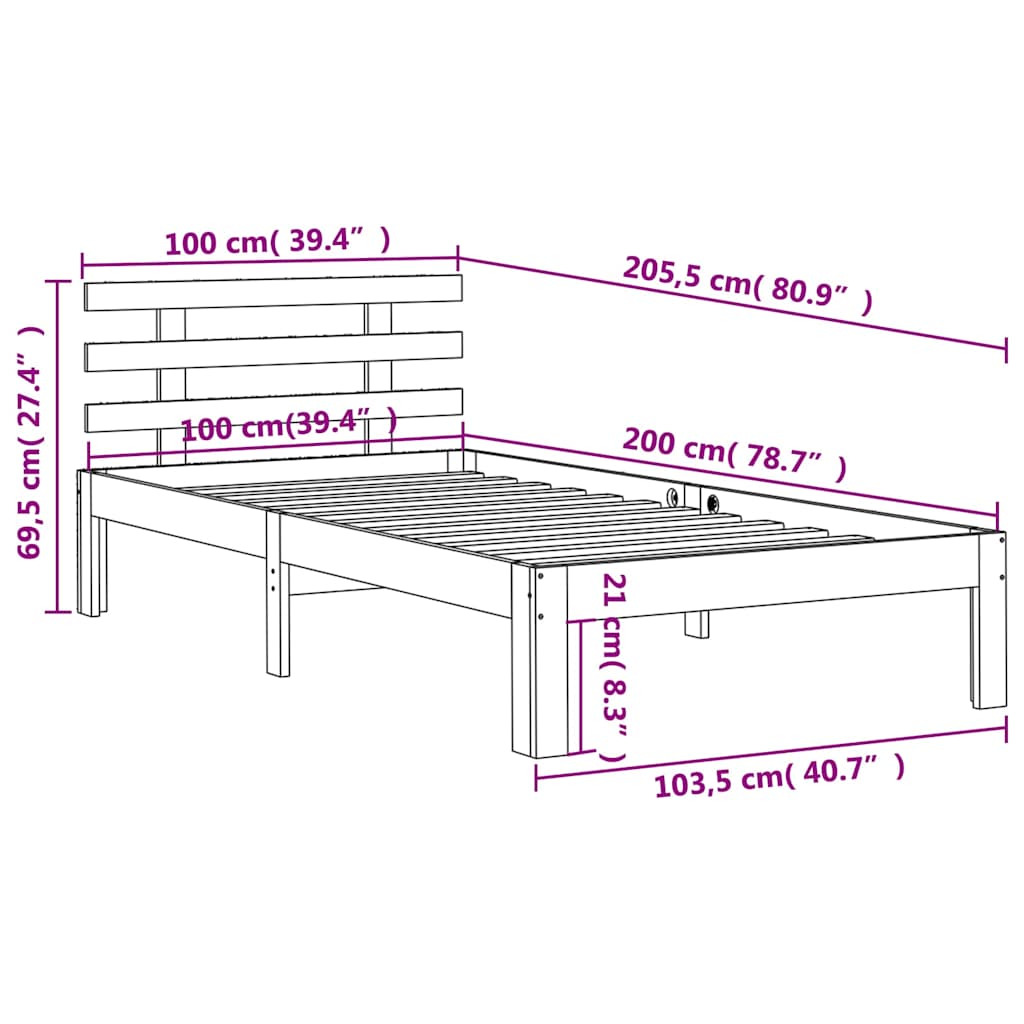 Bedframe zonder matras massief grenenhout wasbruin 100x200 cm – afbeelding 9