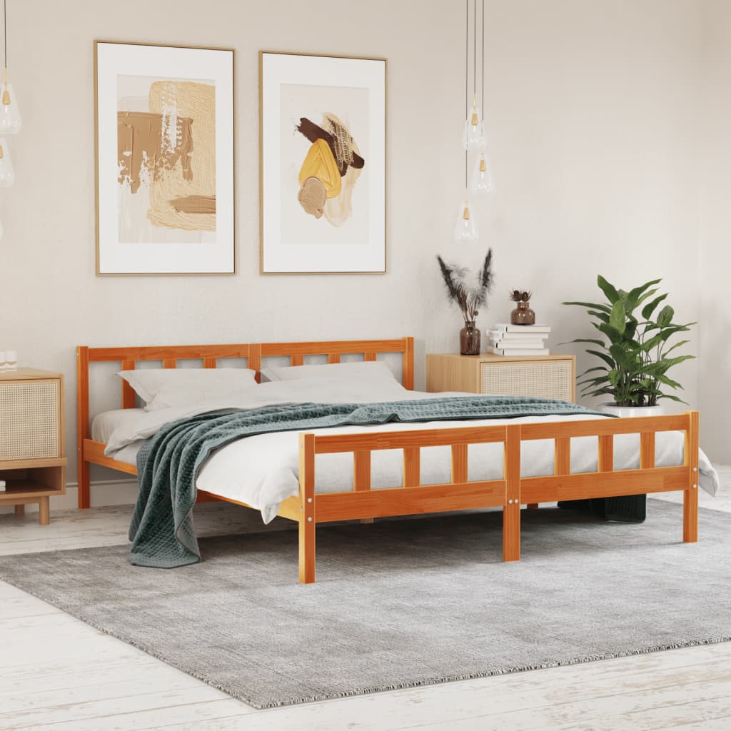 Bedframe zonder matras massief grenenhout wasbruin 160x200 cm – afbeelding 1