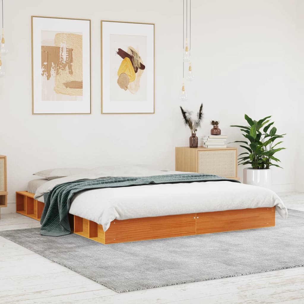 Bedframe zonder matras massief grenenhout wasbruin 160x200 cm – afbeelding 1