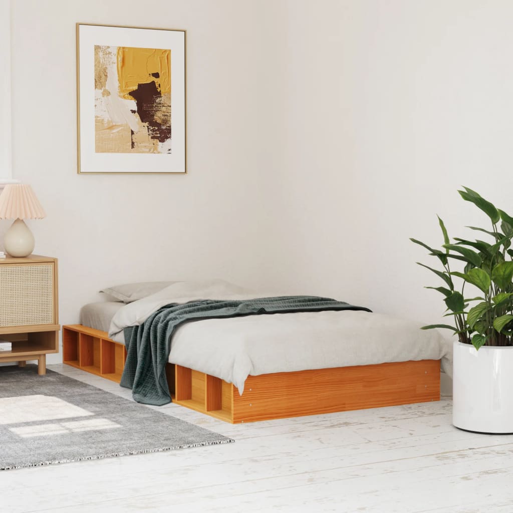 Bedframe zonder matras massief grenenhout wasbruin 75x190 cm – afbeelding 1