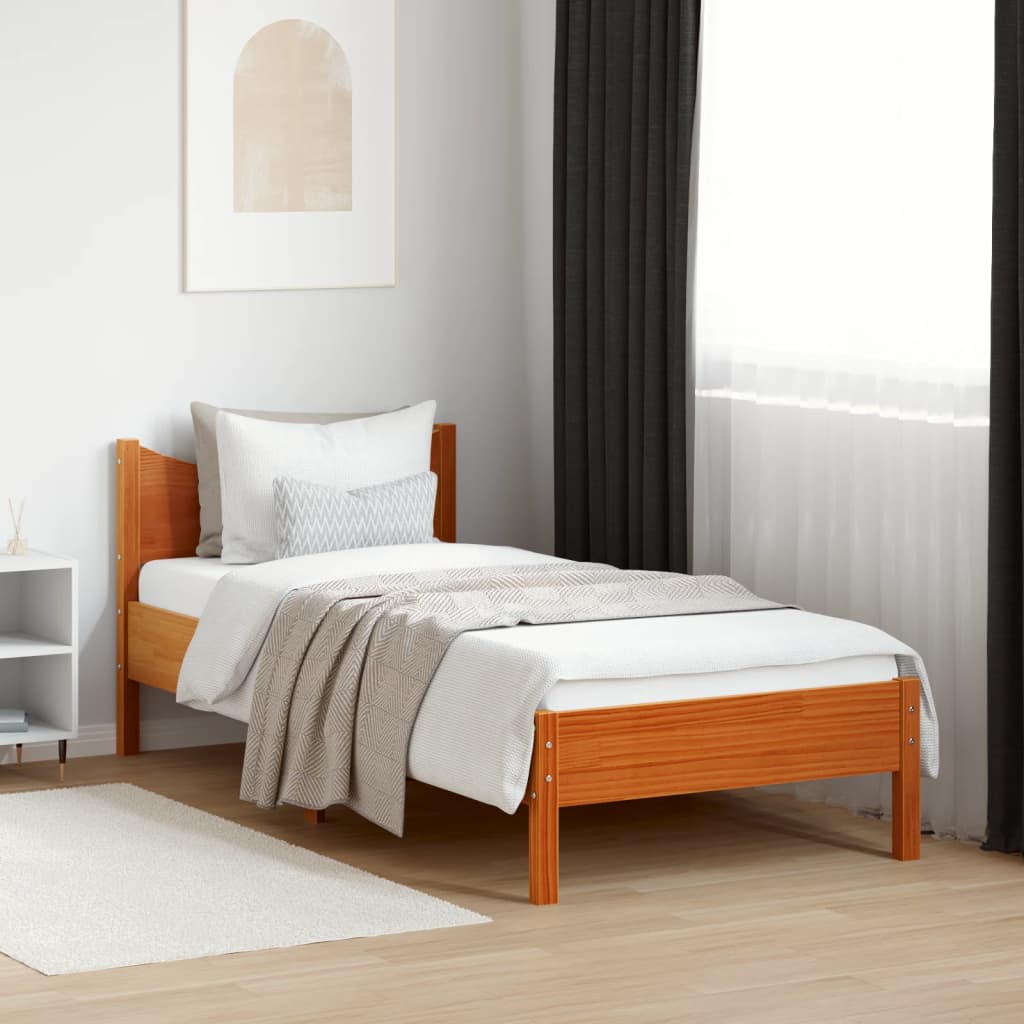 Bedframe zonder matras massief grenenhout wasbruin 100x200 cm – afbeelding 1