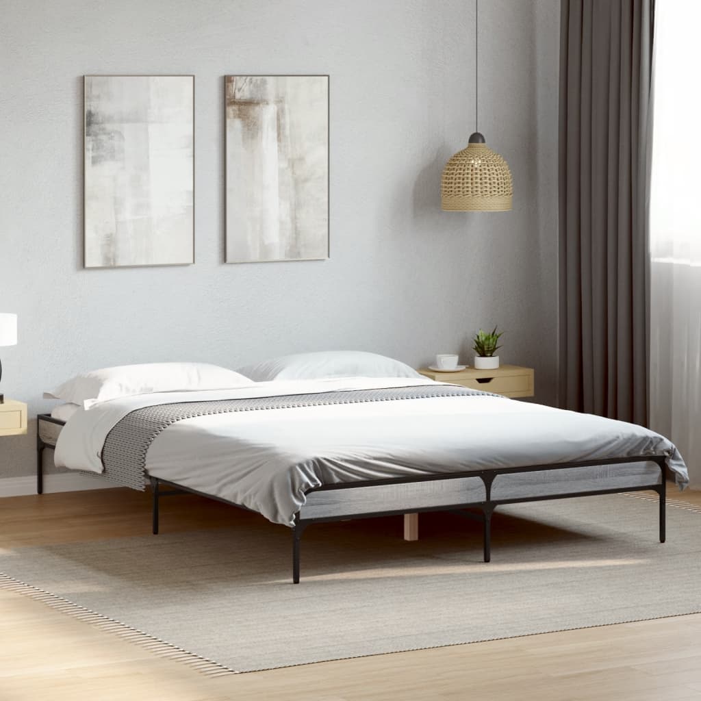 Bedframe bewerkt hout metaal grijs sonoma eiken 120x200 cm – afbeelding 1
