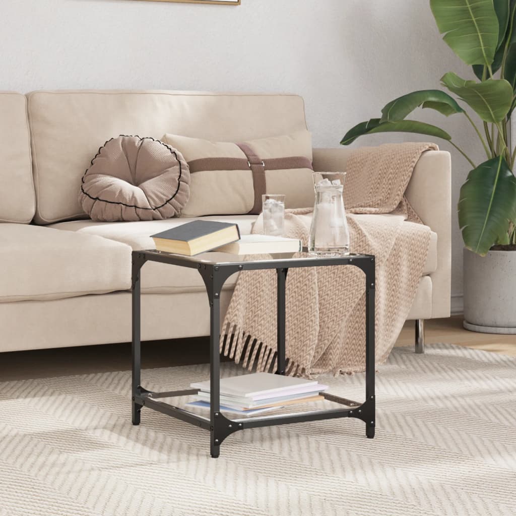 Salontafel met transparant glazen blad 40x40x40 cm staal – afbeelding 1
