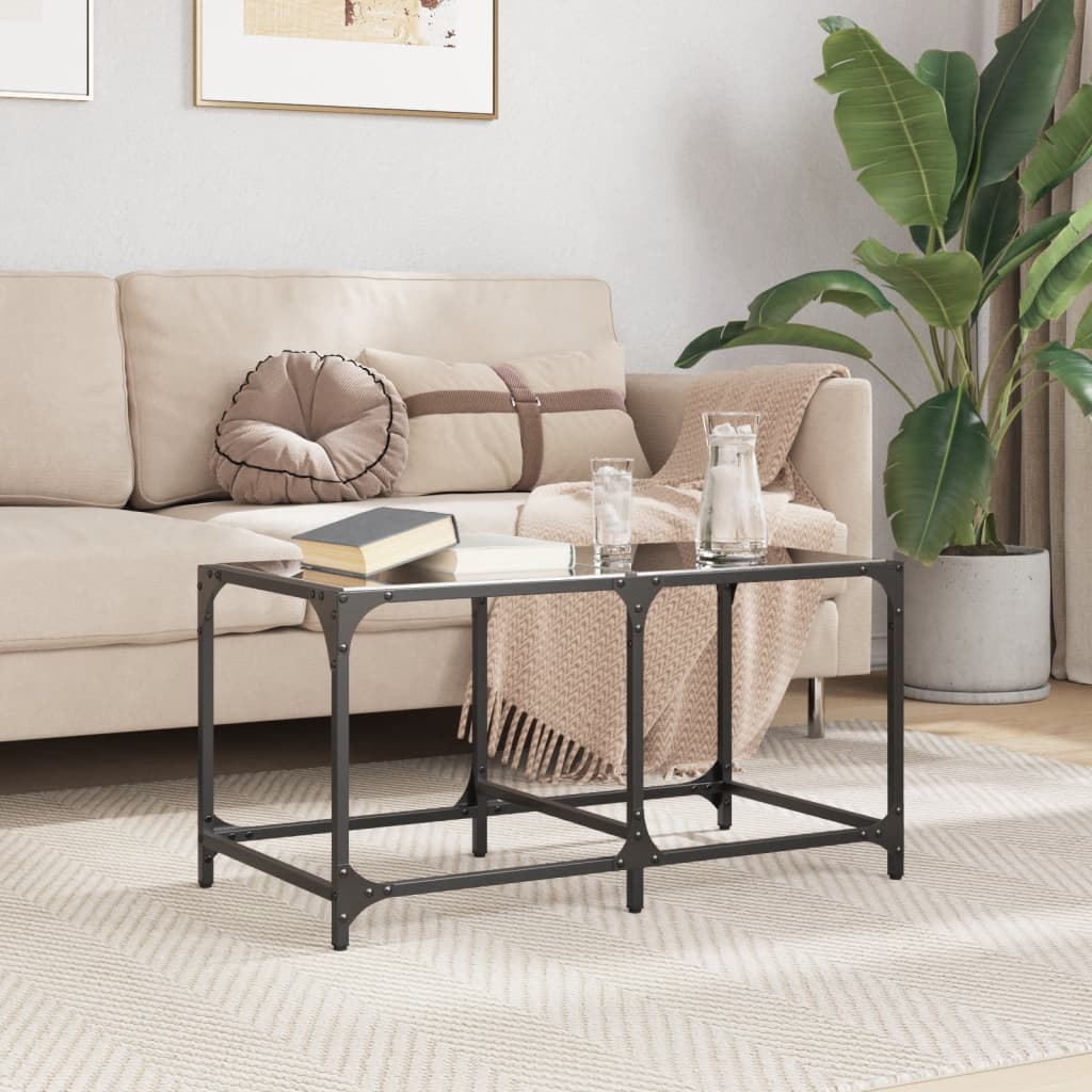 Salontafel met zwart glazen blad 78,5x40x40 cm staal – afbeelding 1