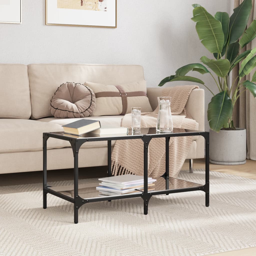 Salontafel met zwart glazen blad 78,5x40x40 cm staal – afbeelding 1
