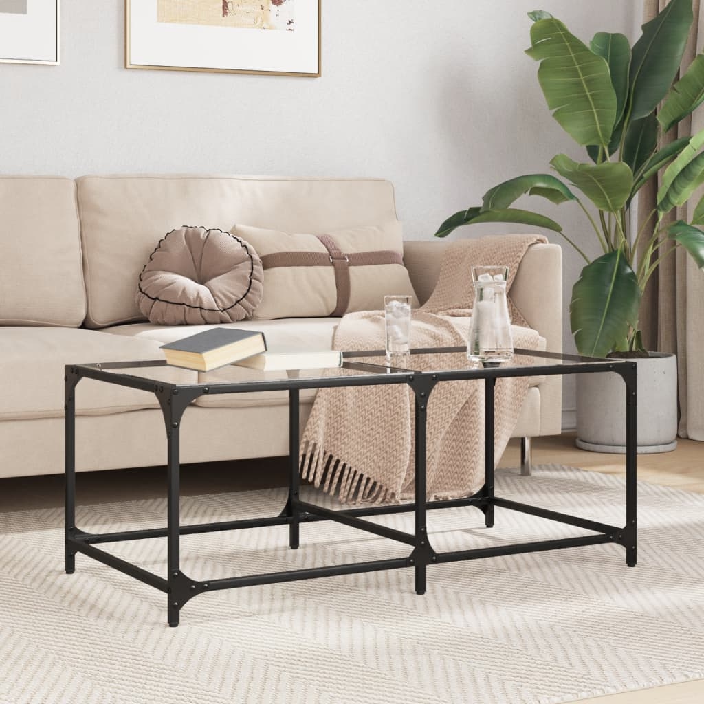 Salontafel met transparant glazen blad 98,5x50x40 cm staal – afbeelding 1