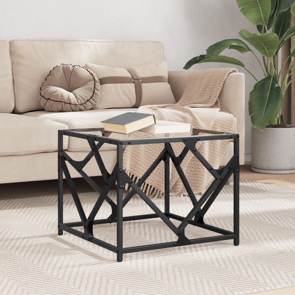 Salontafel met transparant glazen blad 50x50x41 cm staal – afbeelding 1