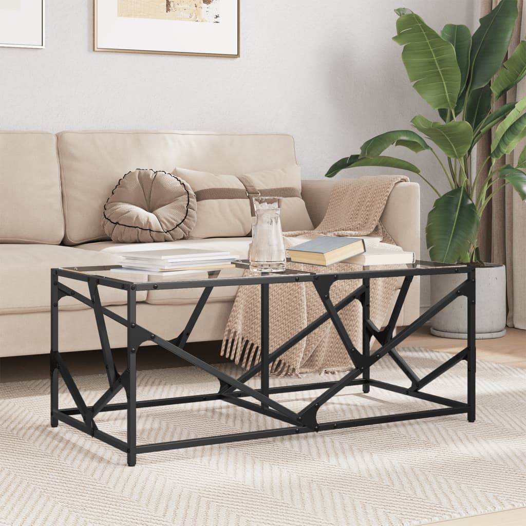 Salontafel met transparant glazen blad 98,5x50x41 cm staal – afbeelding 1