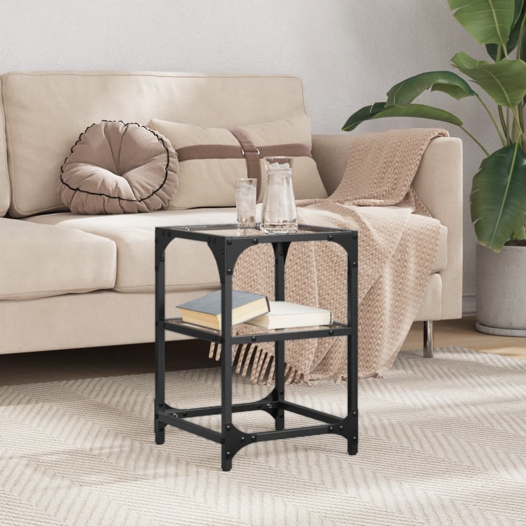 Salontafel met transparant glazen blad 30x30x45 cm staal – afbeelding 1