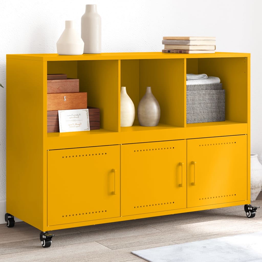 Dressoir 100,5x39x72 cm staal mosterdgeel – afbeelding 1