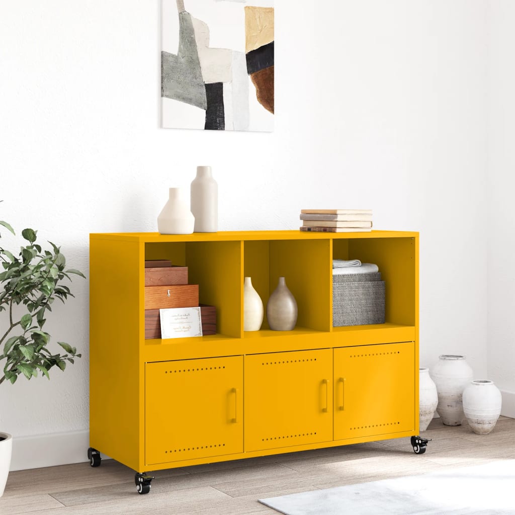 Dressoir 100,5x39x72 cm staal mosterdgeel – afbeelding 3