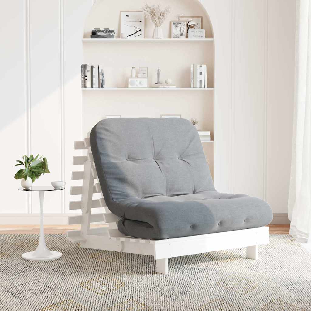 Futon slaapbank met matras 80x206x11 cm massief grenenhout wit