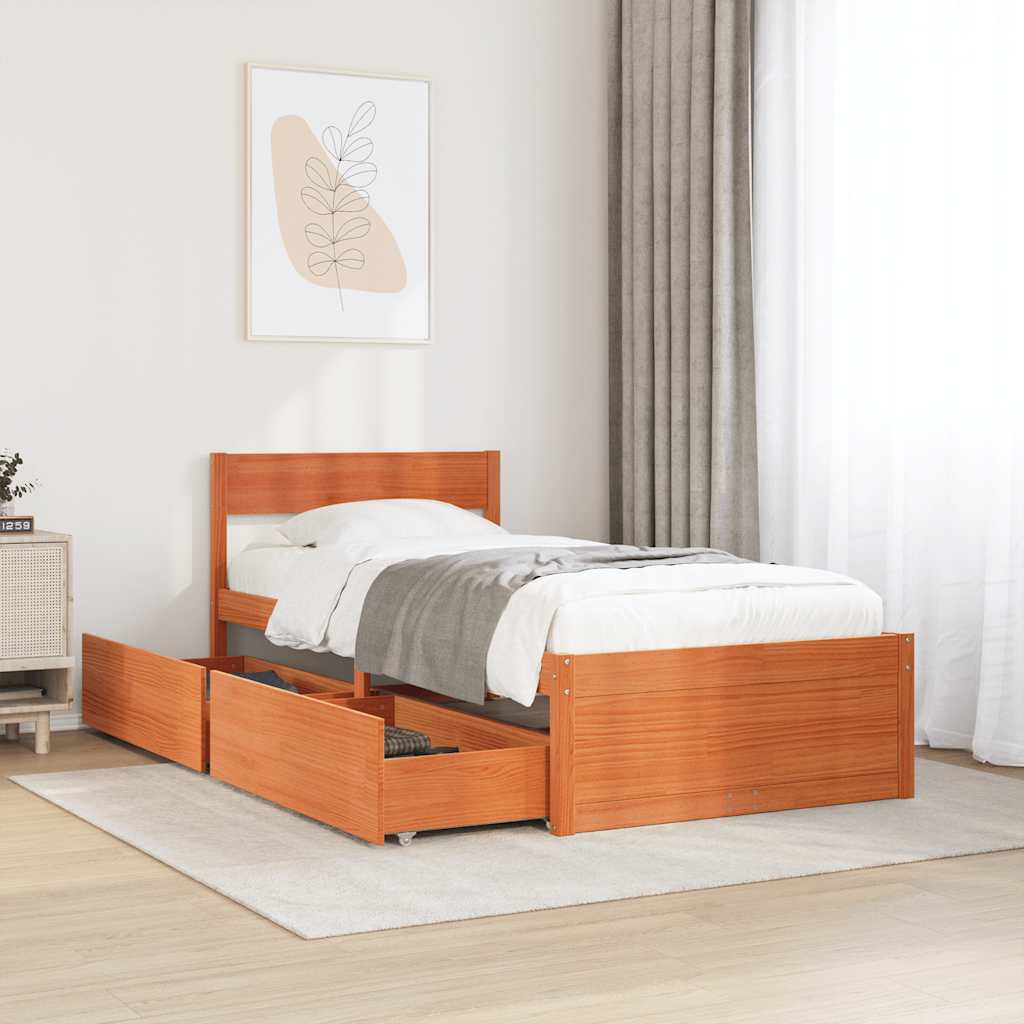 Bedframe zonder matras massief grenenhout wasbruin 100x200 cm