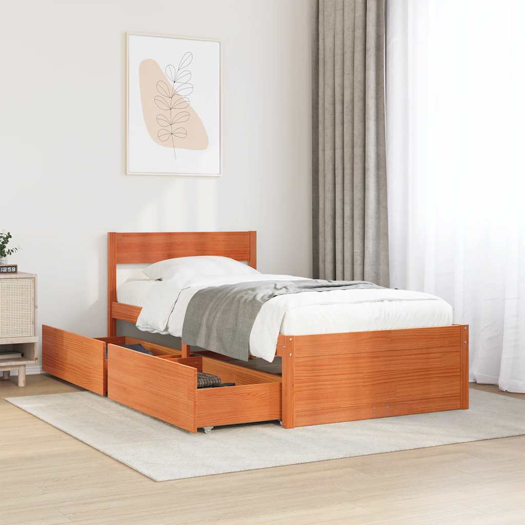 Bedframe zonder matras massief grenenhout wasbruin 90x190 cm – afbeelding 1