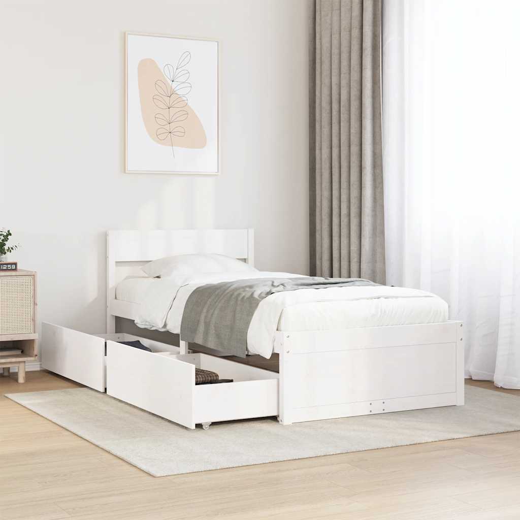 Bedframe zonder matras massief grenenhout wit 75x190 cm – afbeelding 1
