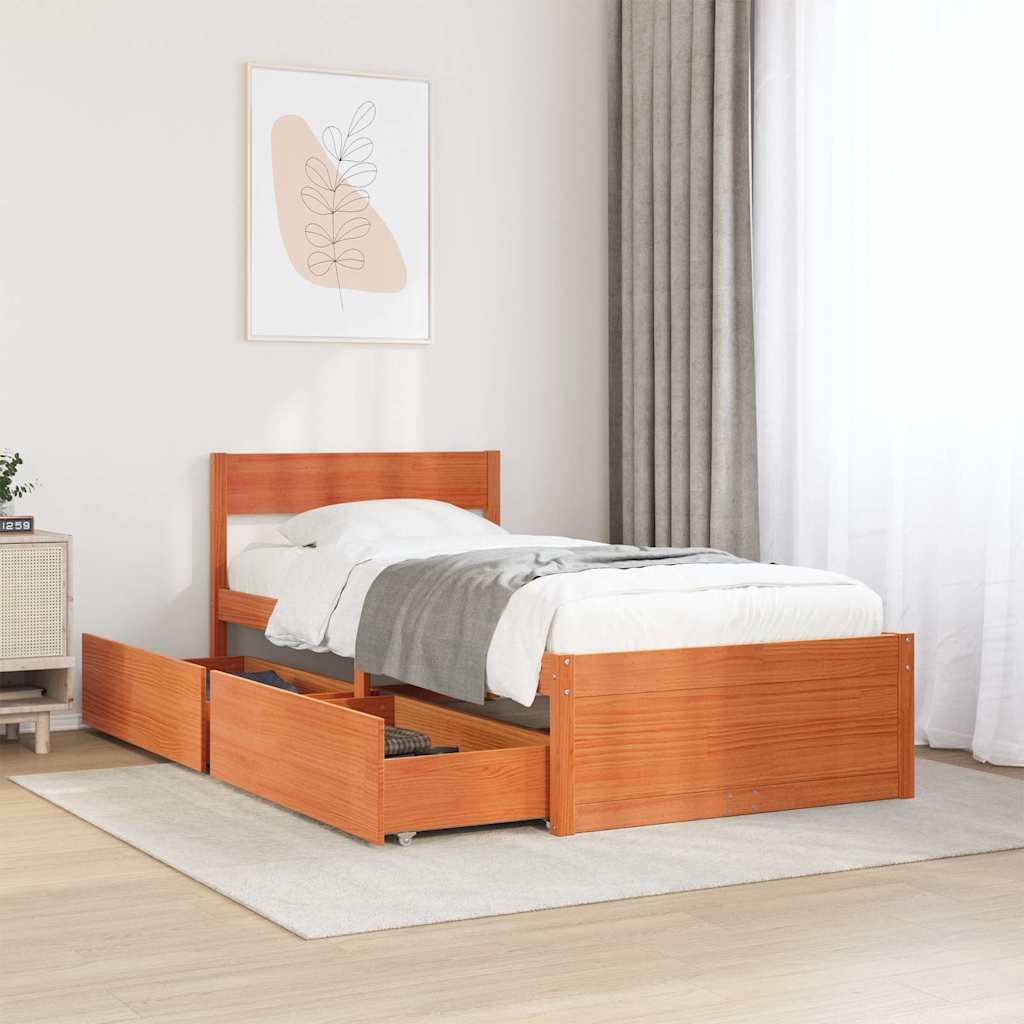 Bedframe zonder matras massief grenenhout wasbruin 75x190 cm – afbeelding 1