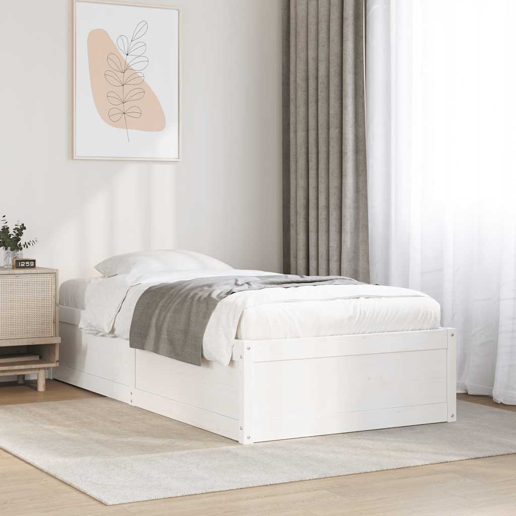 Bedframe zonder matras massief grenenhout wit 75x190 cm – afbeelding 1