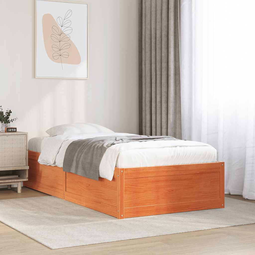 Bedframe zonder matras massief grenenhout wasbruin 75x190 cm – afbeelding 1