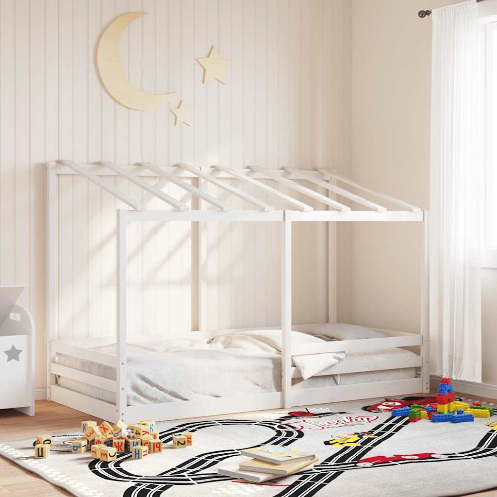 Kinderbed met bedhuis 100x200 cm massief grenenhout wit – afbeelding 1