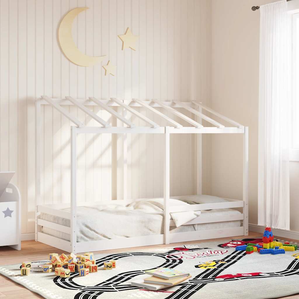 Kinderbed met bedhuis 75x190 cm massief grenenhout wit – afbeelding 1