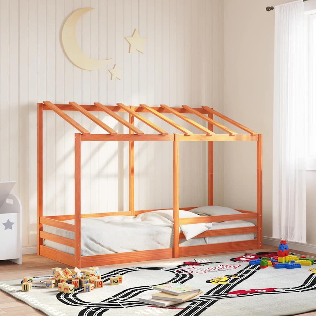 Kinderbed met bedhuis 75x190 cm massief grenenhout wasbruin – afbeelding 1