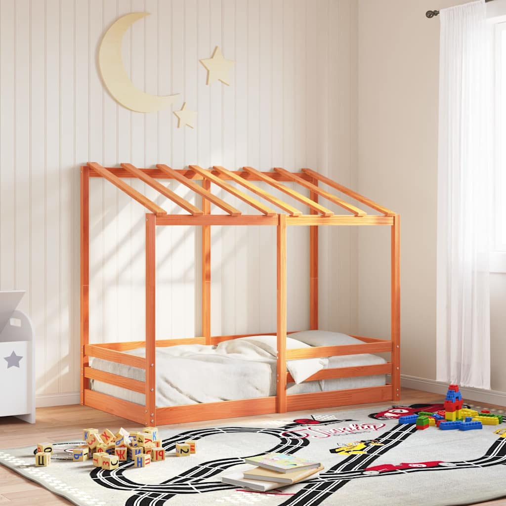 Kinderbed met bedhuis 70x140 cm massief grenenhout wasbruin – afbeelding 1