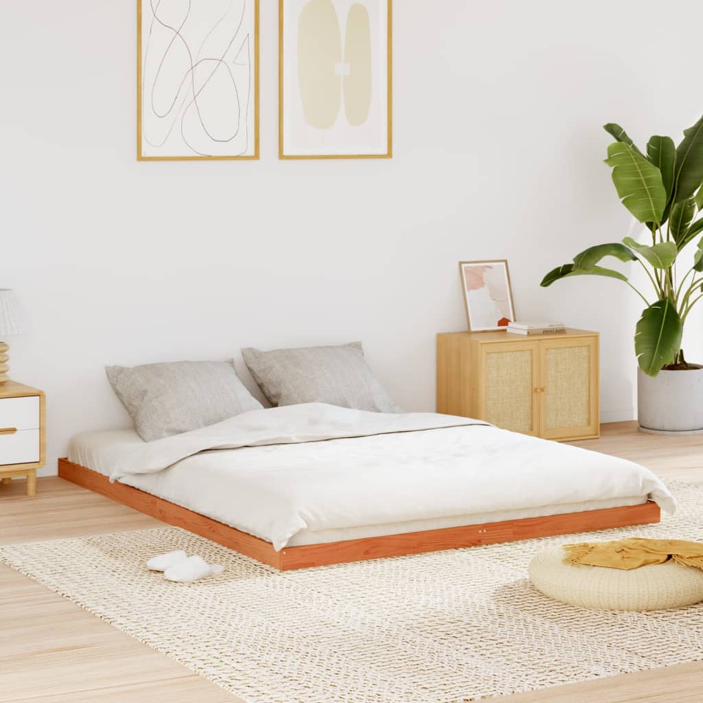 Bedframe massief grenenhout wasbruin 150x200 cm – afbeelding 1