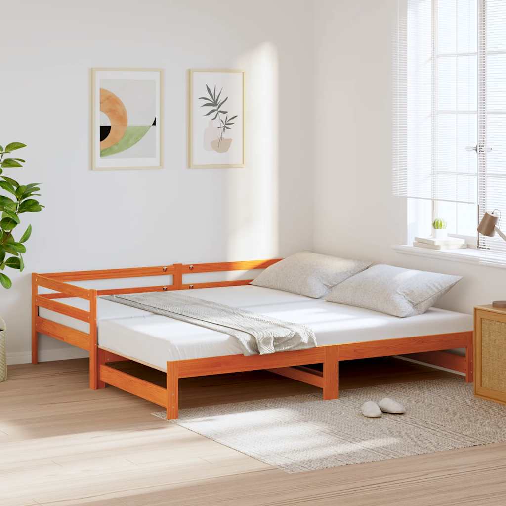 Slaapbank onderschuifbed zonder matras 90x190 cm hout wasbruin – afbeelding 1