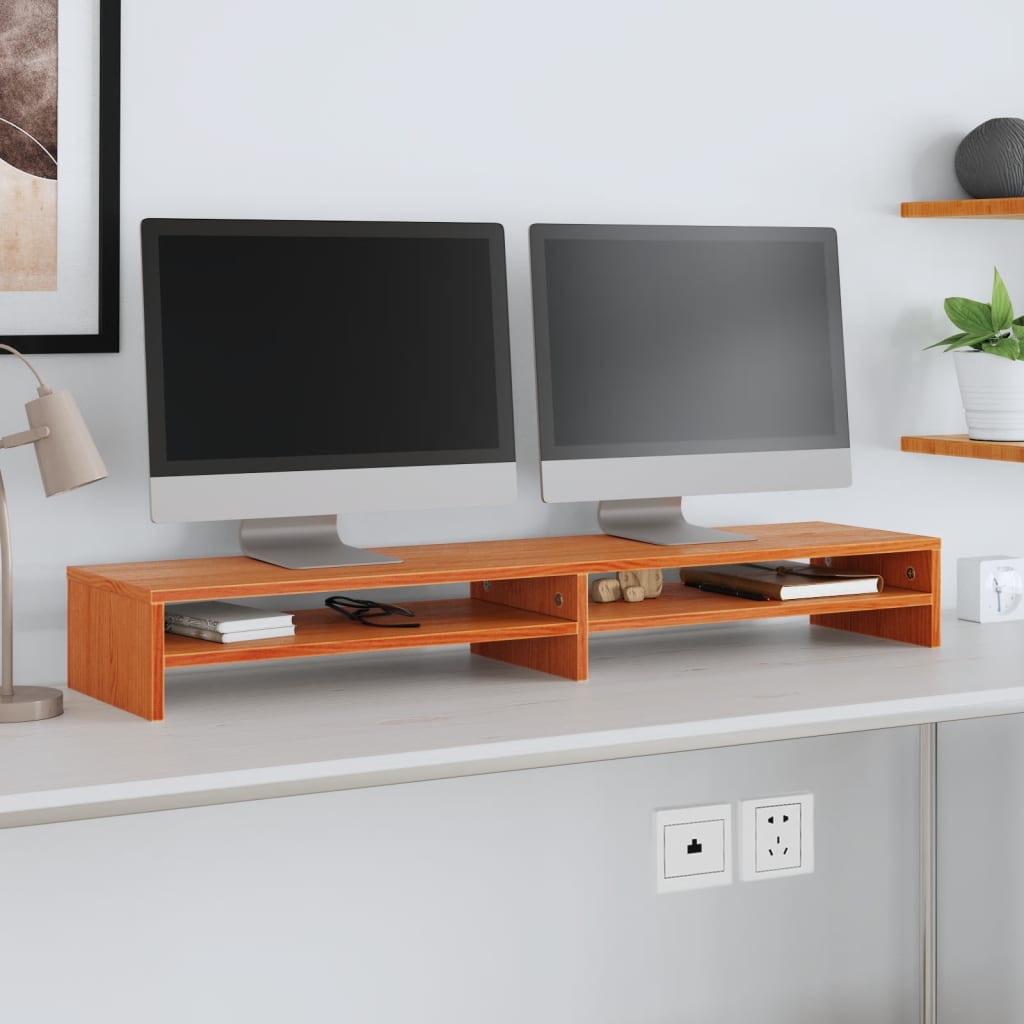 Monitorstandaard 100x24x13 cm massief grenenhout wasbruin – afbeelding 1