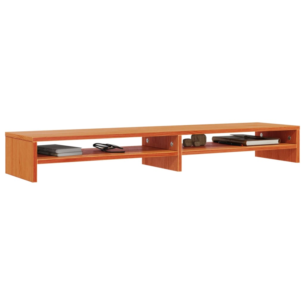 Monitorstandaard 100x24x13 cm massief grenenhout wasbruin – afbeelding 3