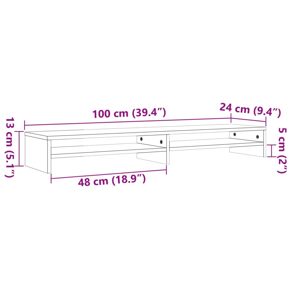 Monitorstandaard 100x24x13 cm massief grenenhout wasbruin – afbeelding 8