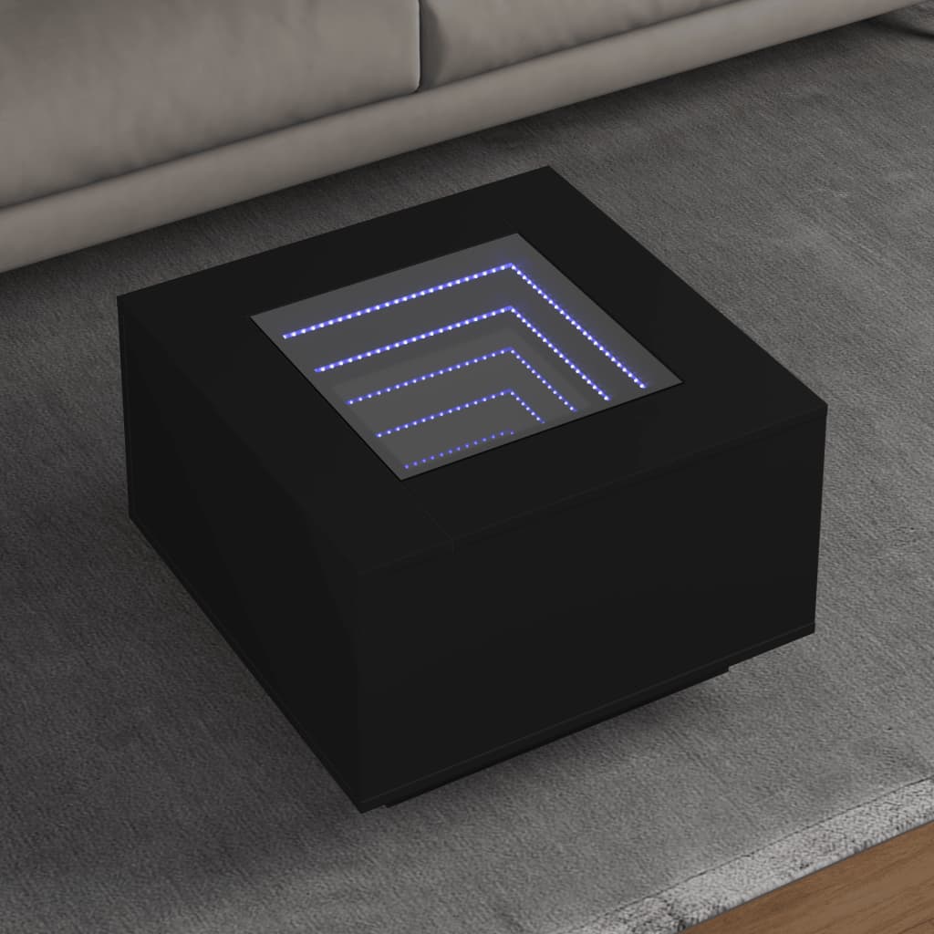 Salontafel met LED 60x60x40 cm bewerkt hout zwart – afbeelding 1
