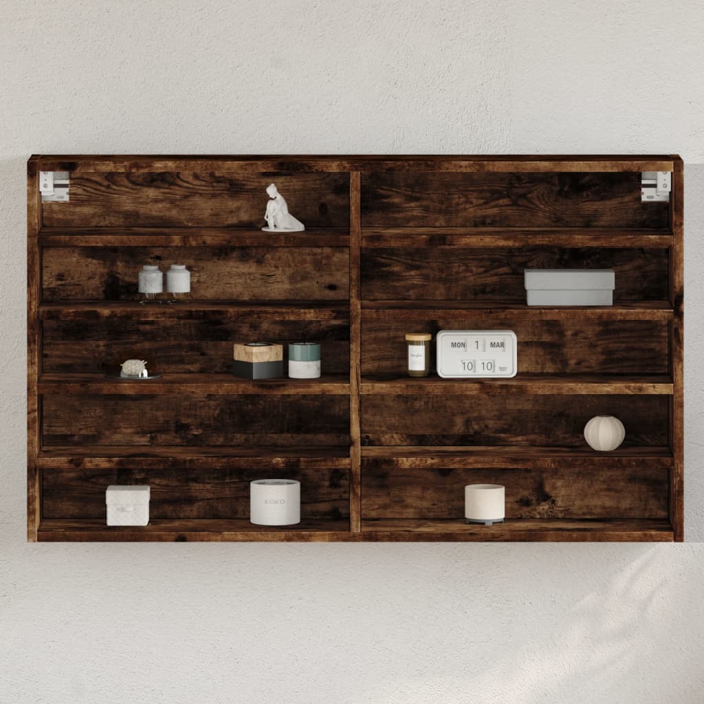 Vitrinekast 100x15x58 cm bewerkt hout gerookt eikenkleurig – afbeelding 1