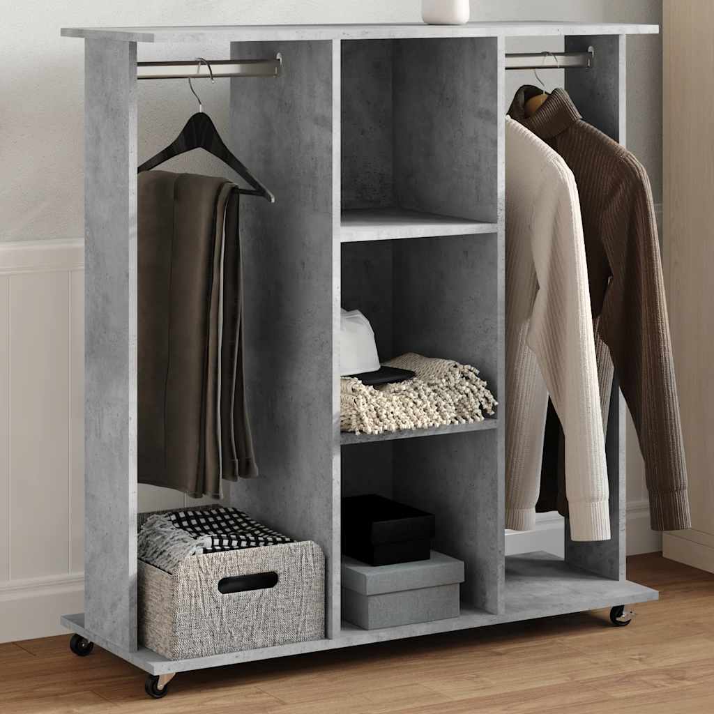 Kledingkast met wielen 102x38x110 cm bewerkt hout betongrijs – afbeelding 1