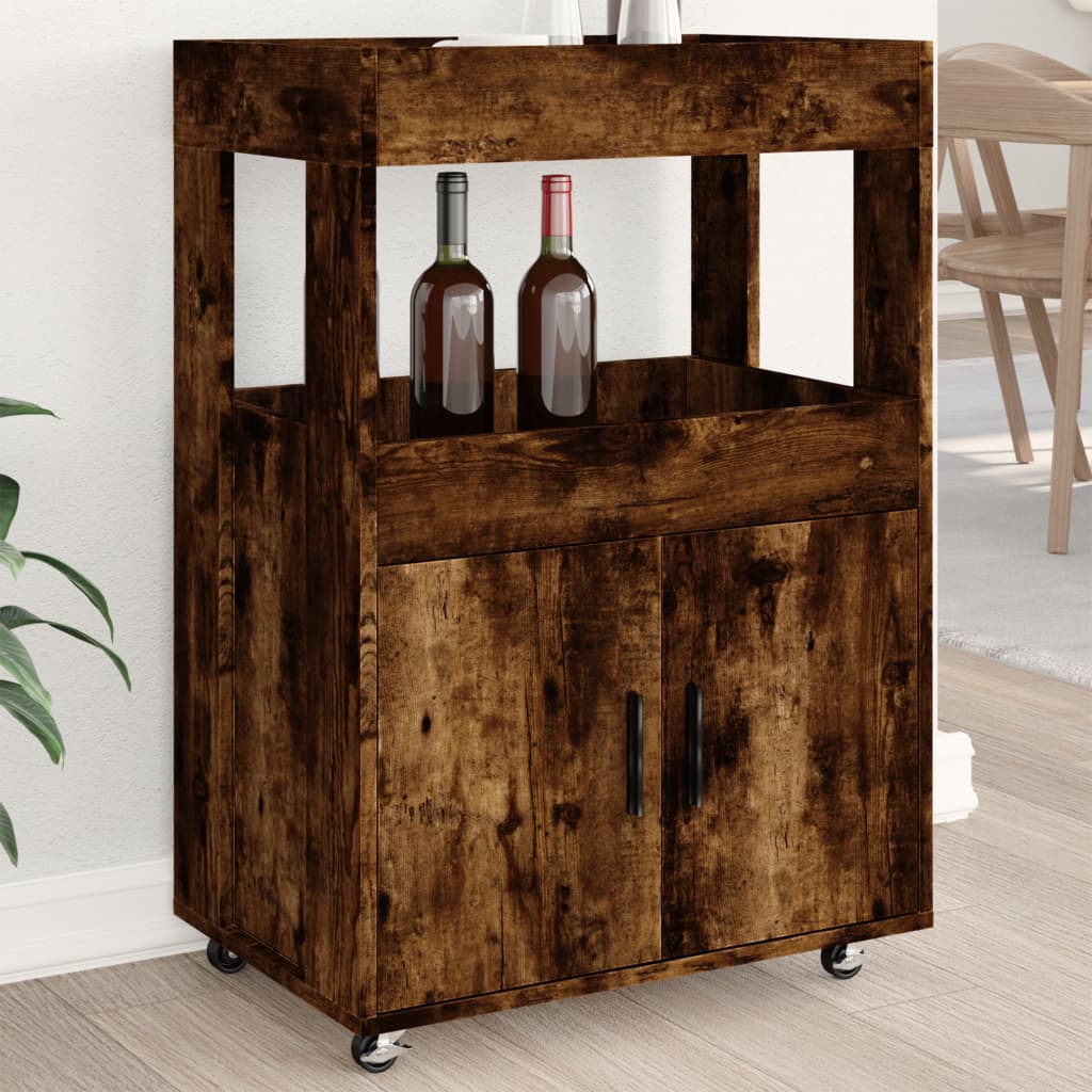Drankkar 60x39,5x89 cm bewerkt hout gerookt eikenkleurig