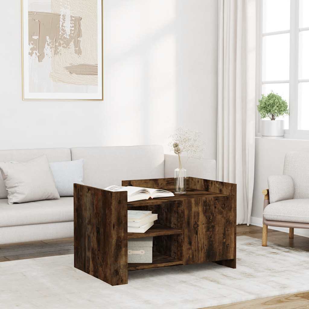 Salontafel 80x50x50 cm bewerkt hout gerookt eikenkleurig
