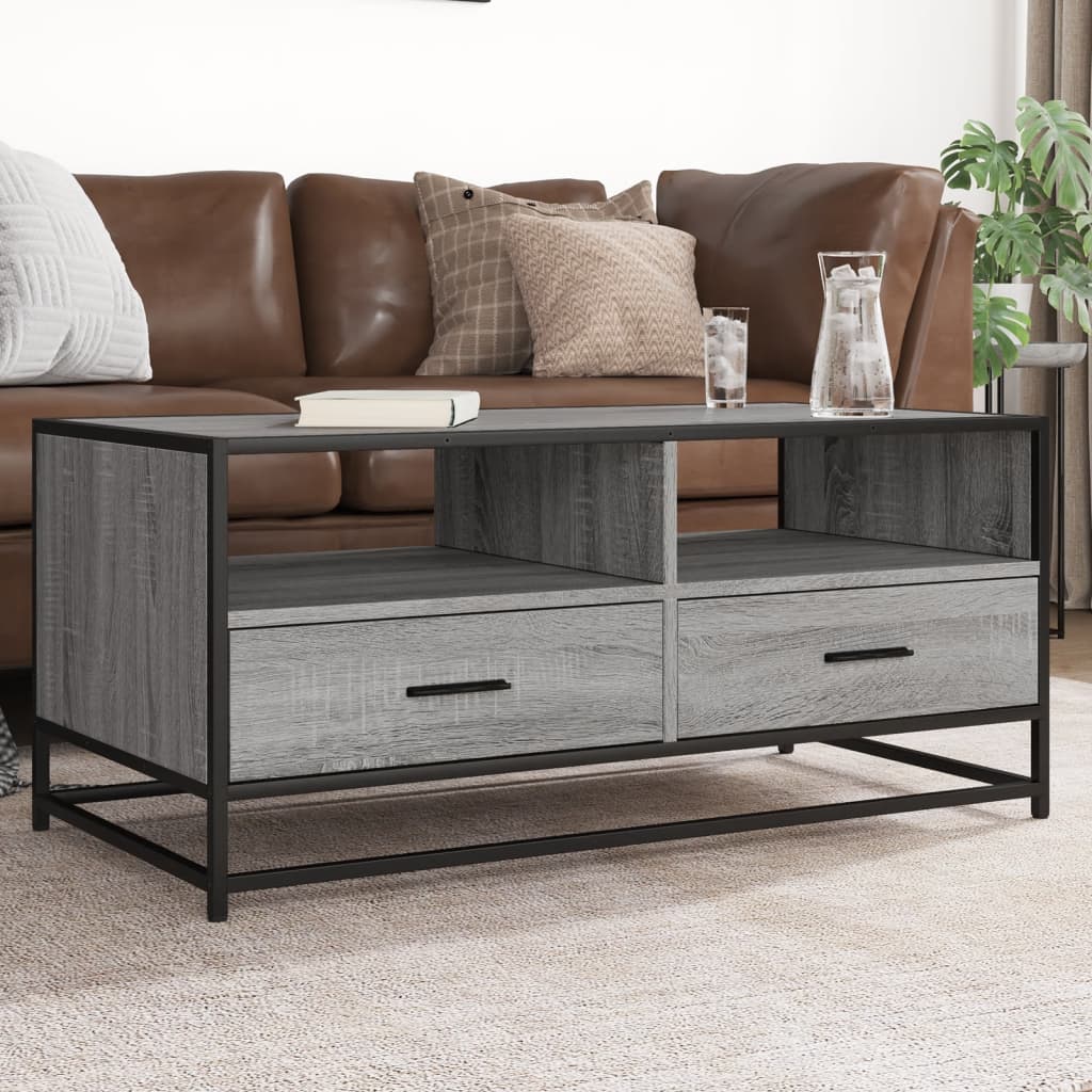 Salontafel 100x50x45 cm bewerkt hout en metaal grijs sonoma – afbeelding 1