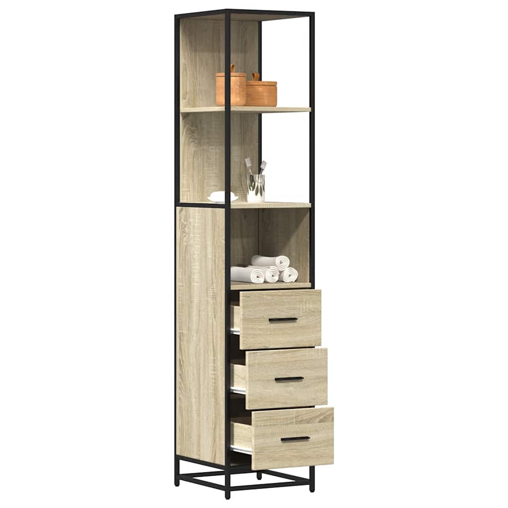 Badkamerkast 35x37,5x166 cm bewerkt hout sonoma eikenkleurig – afbeelding 1
