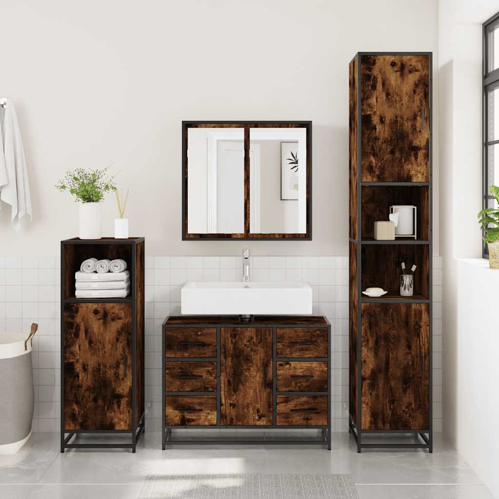 Wastafelkast 80x33x60 cm bewerkt hout gerookt eikenkleurig