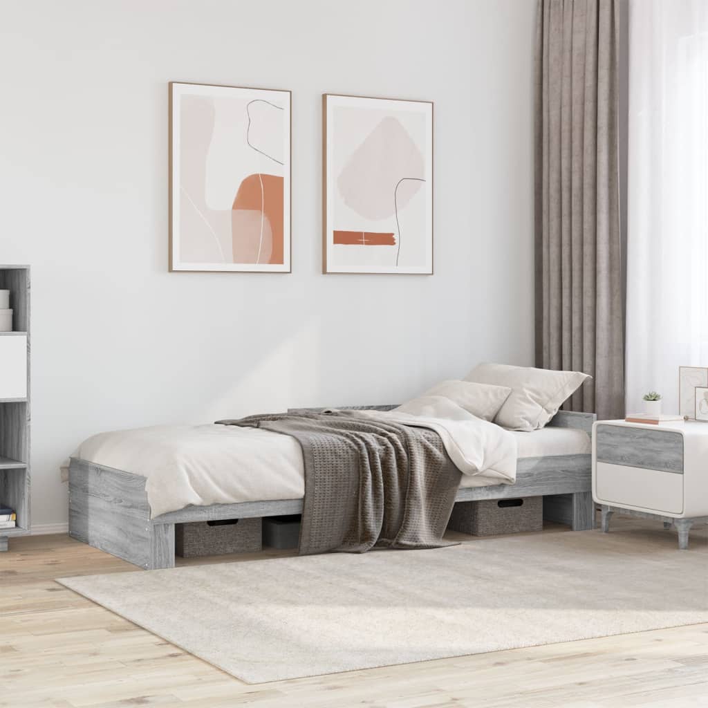 Bedframe bewerkt hout grijs sonoma eikenkleurig 100x200 cm – afbeelding 1