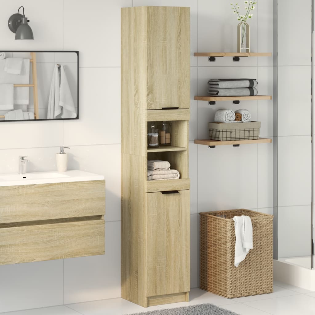 Badkamerkast 32x34x188,5 cm bewerkt hout sonoma eikenkleurig – afbeelding 1
