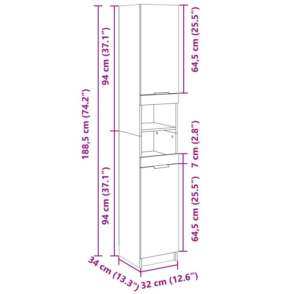 Badkamerkast 32x34x188,5 cm bewerkt hout sonoma eikenkleurig – afbeelding 10