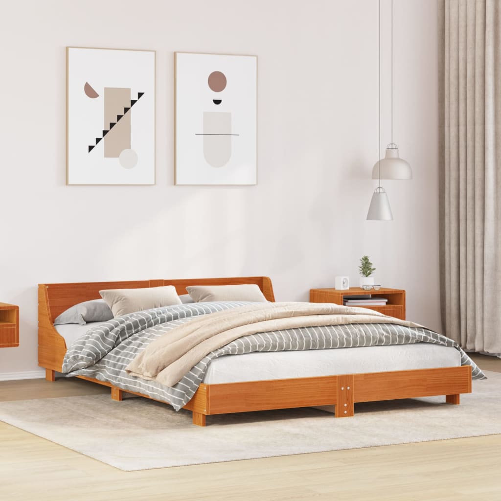 Bedframe zonder matras massief grenenhout wasbruin 160x200 cm – afbeelding 1
