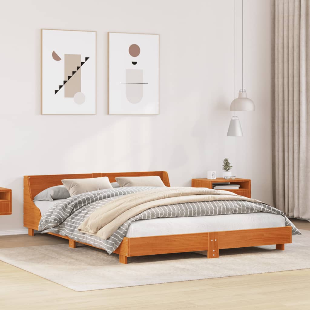 Bedframe zonder matras massief grenenhout wasbruin 120x200 cm – afbeelding 1